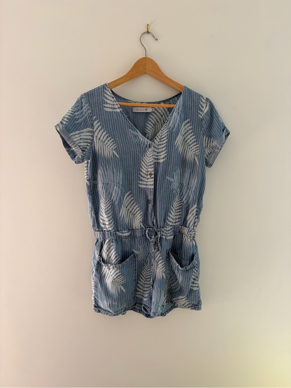 Billy T Light Blue Leaf-Print Short Romper, XS - Picture 4 of 12